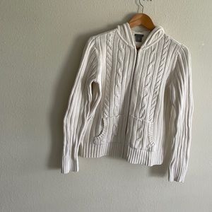 Ann Taylor cream cable knit cardigan with hood zippered closure Size Medium